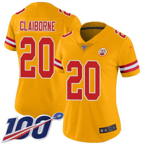Women Kansas City Chiefs #20 Claiborne Morris Limited Gold Inverted Legend 100th Season Football Nike NFL Jersey